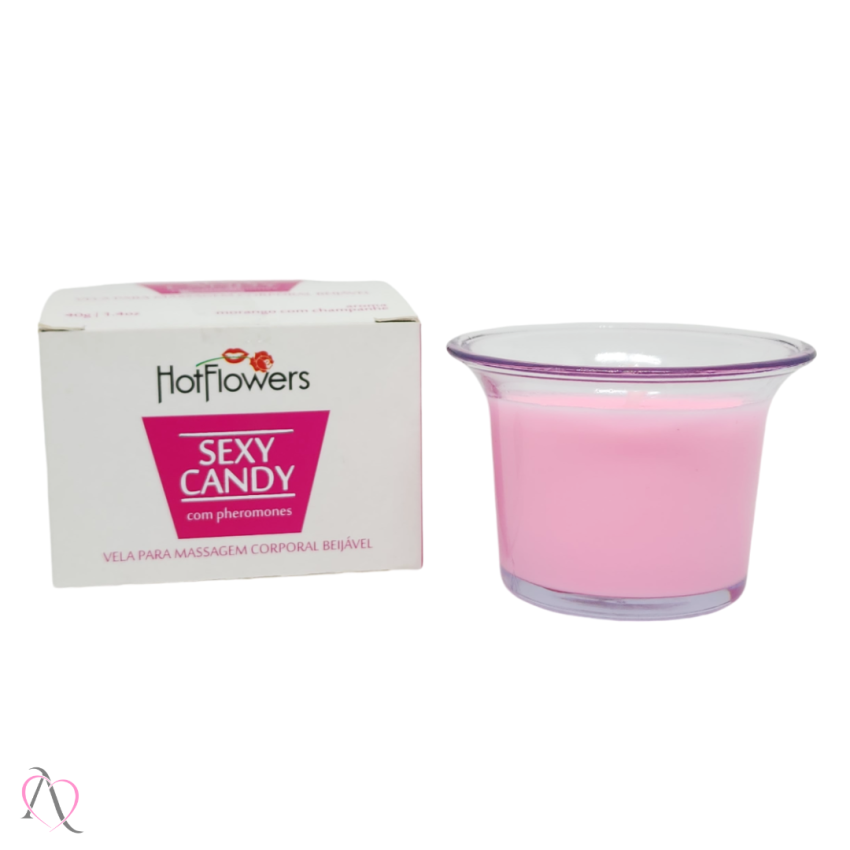 Vela Para Massagem Sensual Beijável  Morango c/ Champanhe Sexy Candy HotFlowers 40g