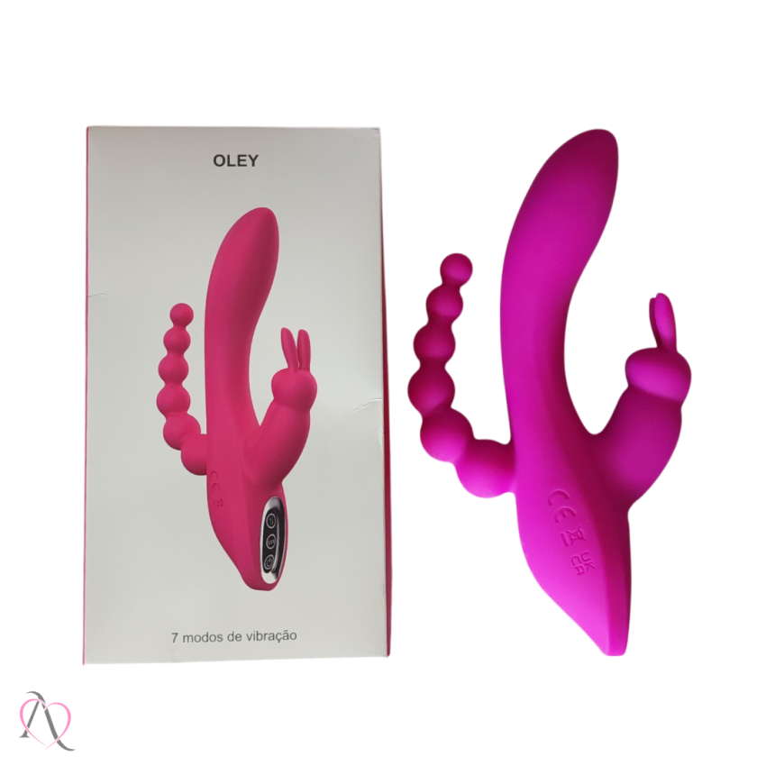 Vibrador Oley Dupla Penetração e Estimulo Ponto G e Clitóris 7 modos de vibração
