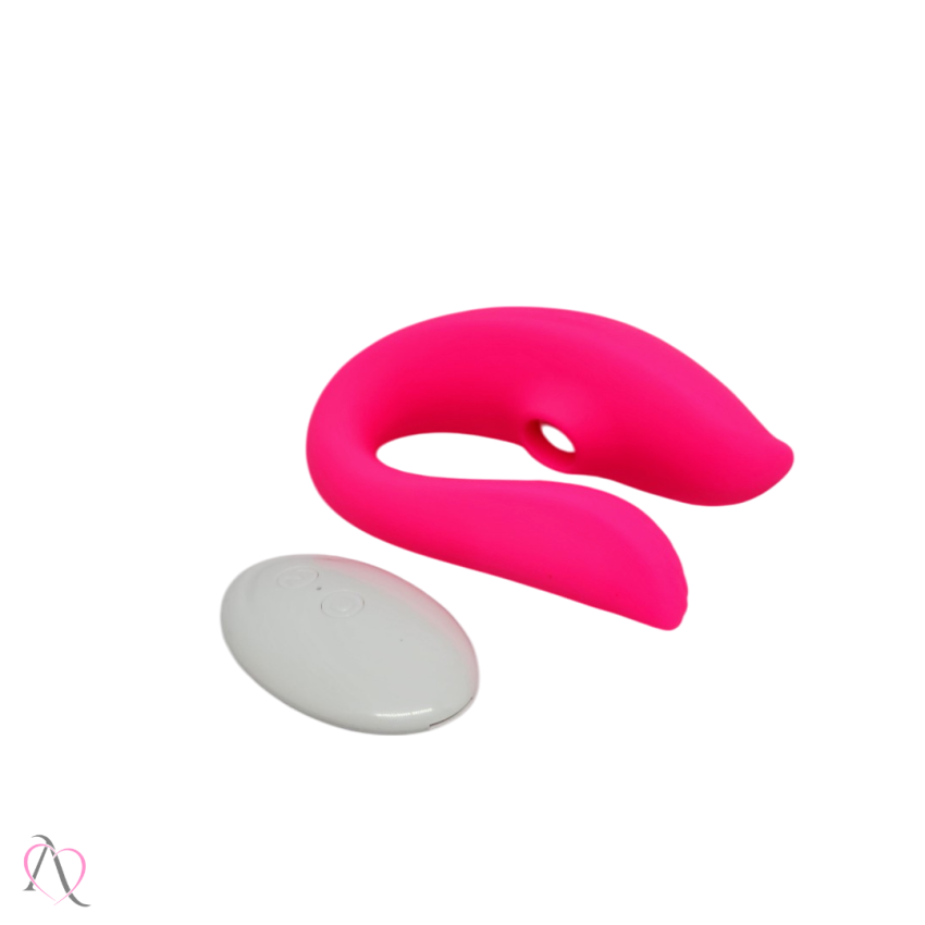 Vibrador De Casal Com Estimulador de Clitóris e Controle Remoto Cor Rosa