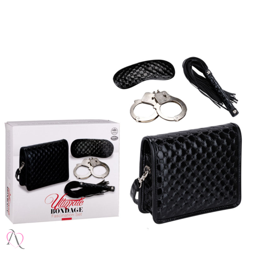 KIT BOLSA SADO COM VENDA, ALGEMA E CHICOTE