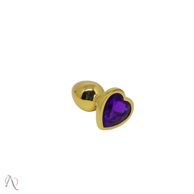 Plug Anal de Coração Dourado Tamanho Pequeno cor Roxo Plug Anal de Coração Dourado Tamanho Pequeno cor Roxo