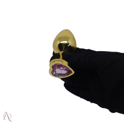 Plug Anal de Coração Dourado Tamanho Médio cor Rosa Plug Anal de Coração Dourado Tamanho Médio cor Rosa