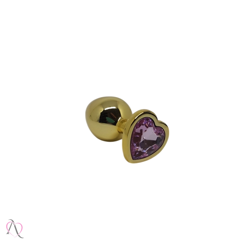 Plug Anal de Coração Dourado Tamanho Médio cor Rosa