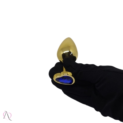 Plug Anal de Coração Dourado Tamanho Médio cor Azul Plug Anal de Coração Dourado Tamanho Médio cor Azul