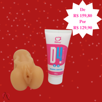 Kit Para Ele - 1 Masturbador Realístico e 1 Lubrificante sabor Chiclete Kit Para Ele - 1 Masturbador Realístico e 1 Lubrificante sabor Chiclete