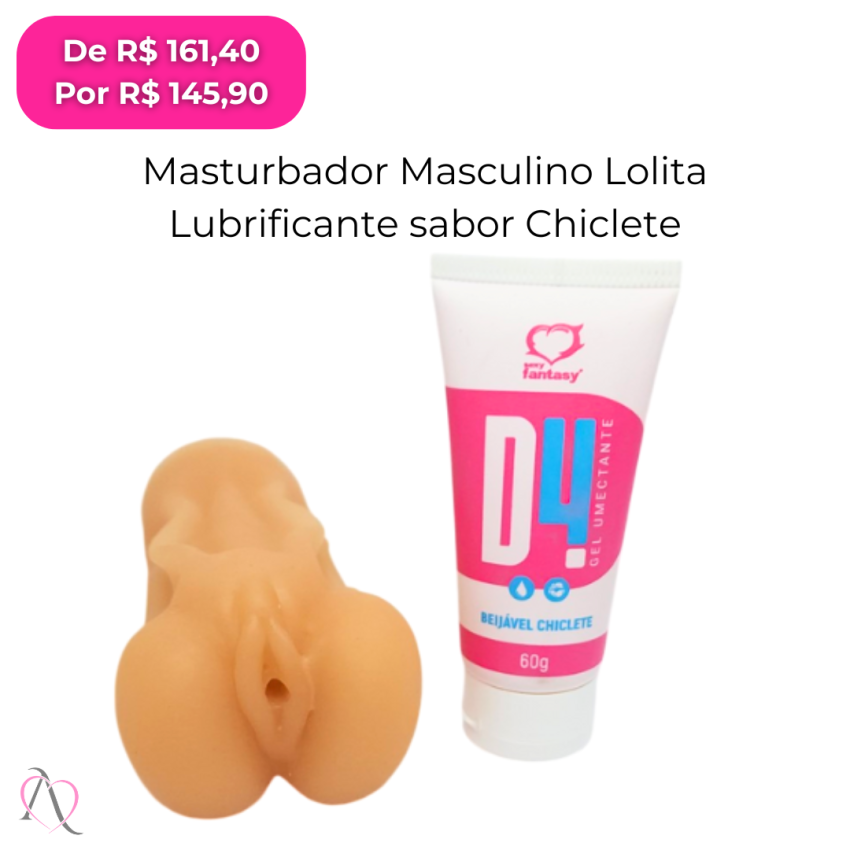 Kit Para Ele - 1 Masturbador Realístico e 1 Lubrificante sabor Chiclete
