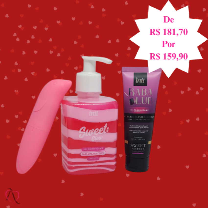 Kit Presente Romântico - 1 Vibrador Golfinho, 1 Hidratante Para Virilha Sweet Glow e 1 Lubrificante Beijável Babalub