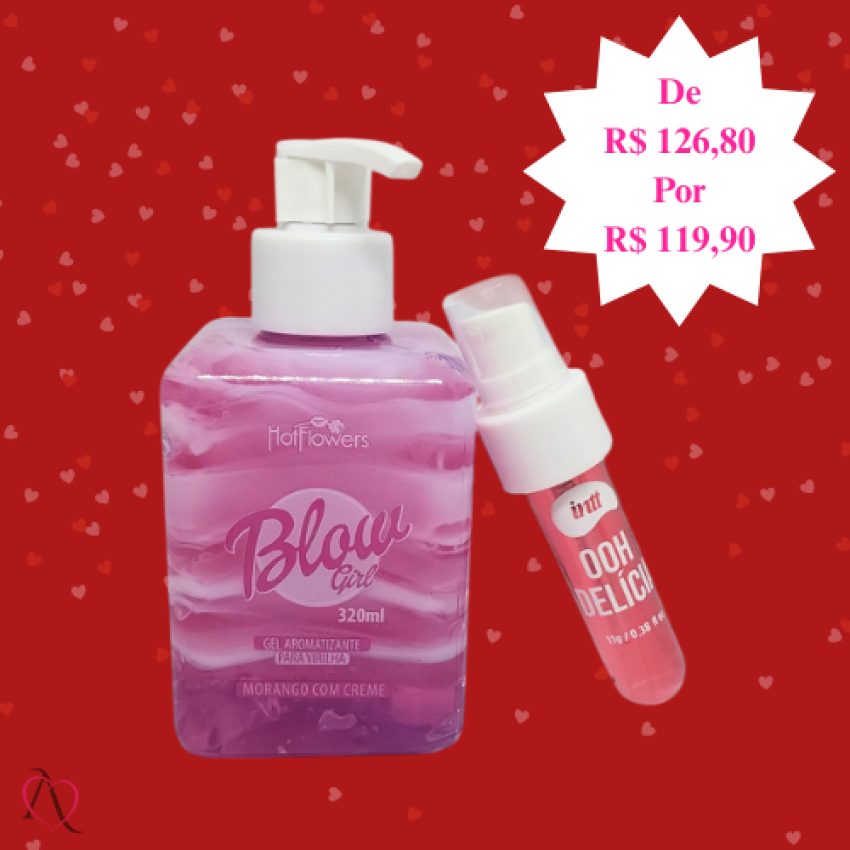 Kit Moranguinho - 1 Hidratante para Virilha Blow Girl e 1 Gel Beijável para Sexo Oral Oh Delicia Morango Azedinho