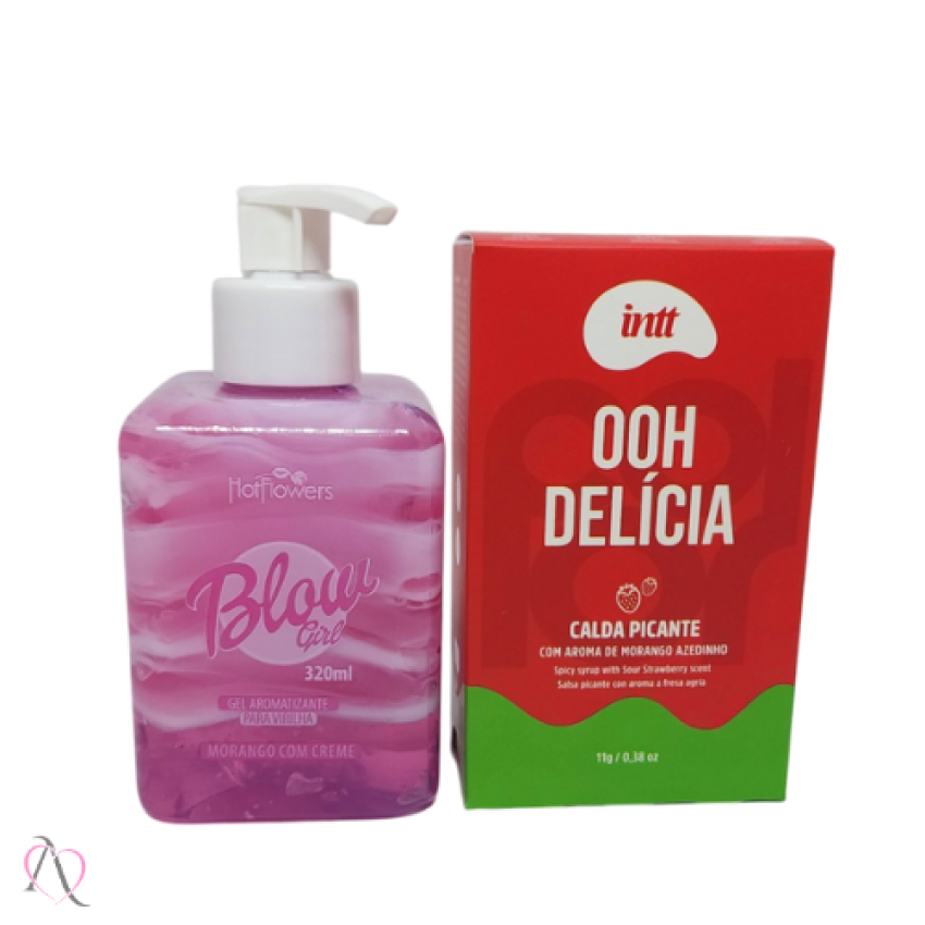 Kit Moranguinho - 1 Hidratante para Virilha Blow Girl e 1 Gel Beijável para Sexo Oral Oh Delicia Morango Azedinho
