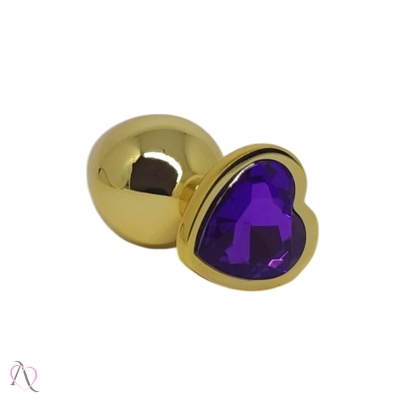 Plug Anal Médio Coração Dourado cor Roxo Plug Anal Médio Coração Dourado cor Roxo