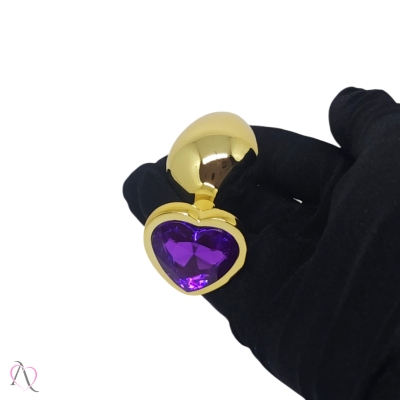 Plug Anal Médio Coração Dourado cor Roxo Plug Anal Médio Coração Dourado cor Roxo