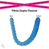 Pênis duplo em Silicone Azul com Esferas 45cm