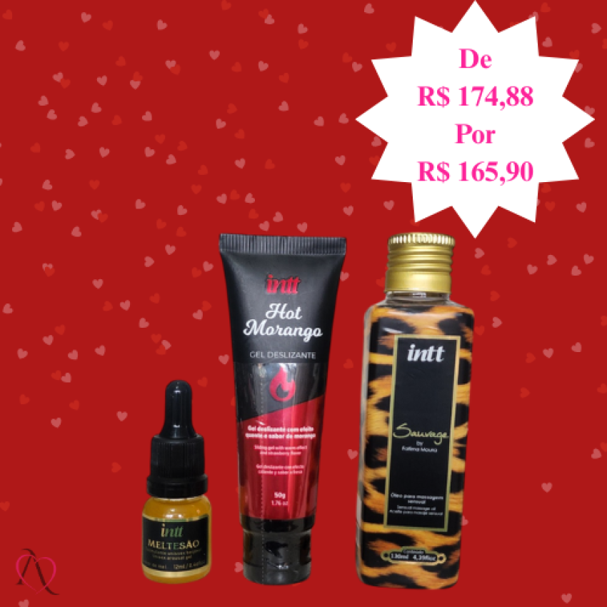 Kit Noite Feliz - 1 Estimulante Meltesão, 1 Lubrificante Beijável Hot Morango e Óleo para Massagem Sauvage