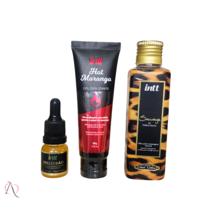 Kit Noite Feliz - 1 Estimulante Meltesão, 1 Lubrificante Beijável Hot Morango e Óleo para Massagem Sauvage