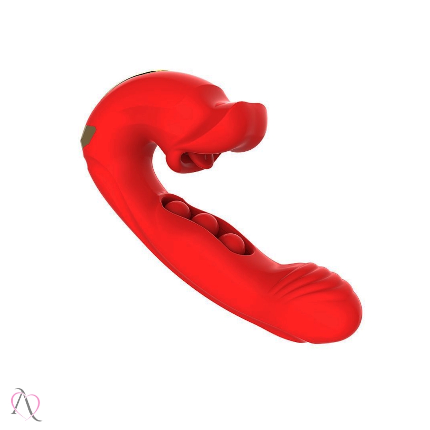 Vibrador de Ponto G com Bolinhas e com Movimento de Boca Vermelho Linguinha