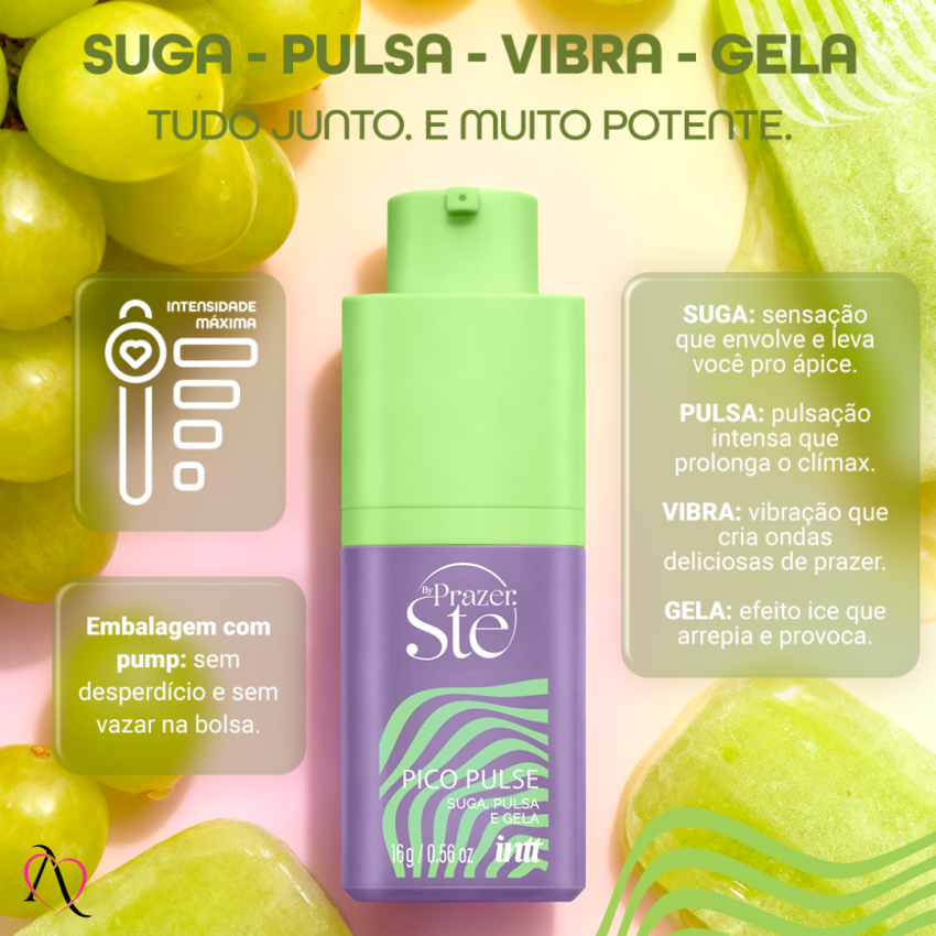 Excitante Pico Pulse Suga, Pulsa, Vibra e Esfria sabor Picolé de Uva Verde