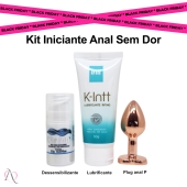 Kit Iniciante Anal Sem Dor com Plug P - 1 Dessensibilizante Cliv Intt, 1 Lubrificante Neutro K-Intt e 1 Plug Anal Pequeno