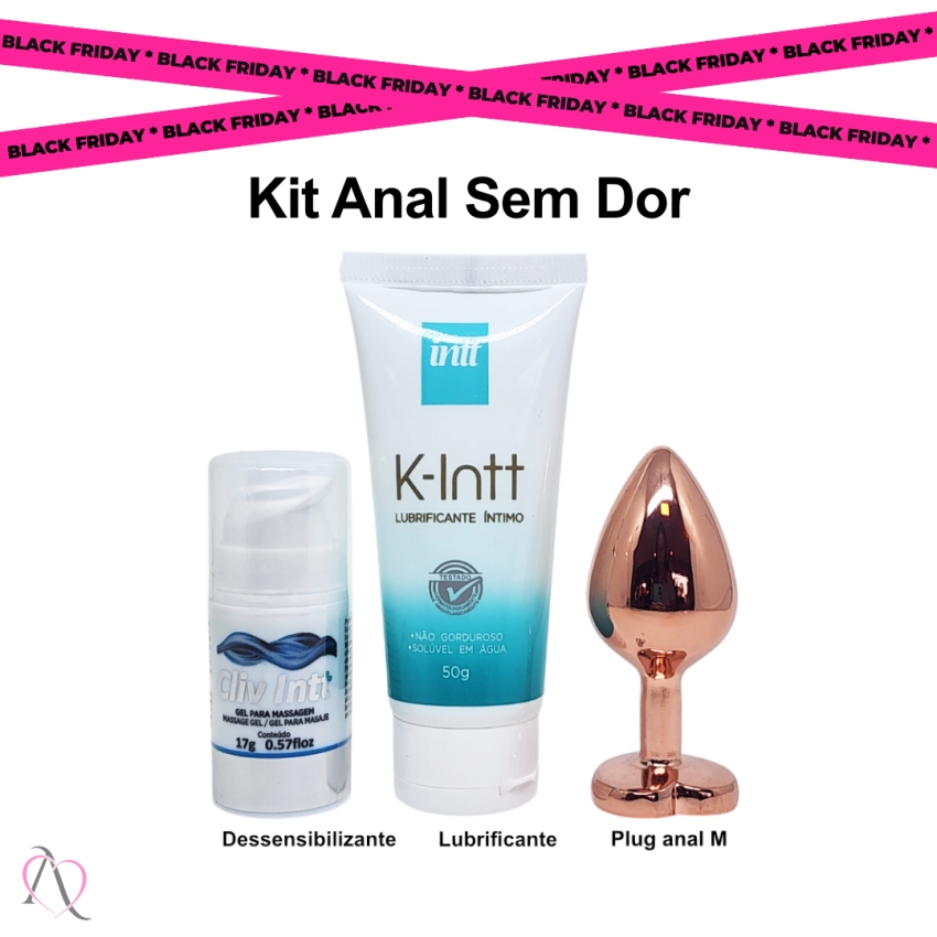 Kit Anal Sem Dor Com Plug M - 1 Dessensibilizante Cliv Intt, 1 Lubrificante K-intt e 1 Plug Anal M