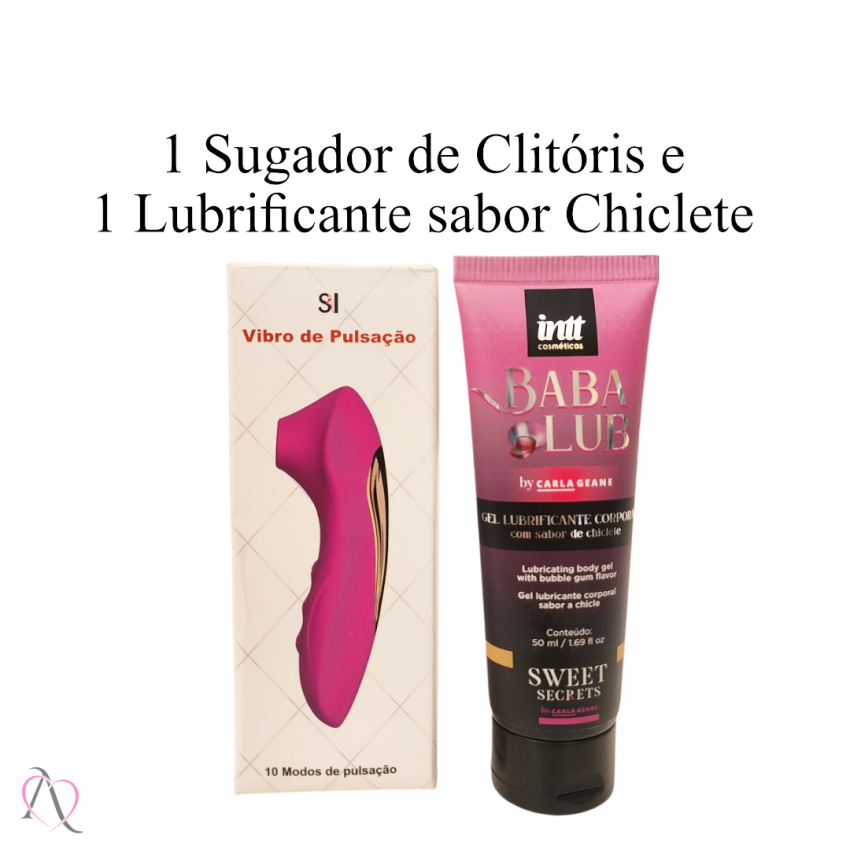 Kit Ela no Comando - 1 Sugador de Clitóris e 1 Lubrificante Beijável Sabor Chiclete