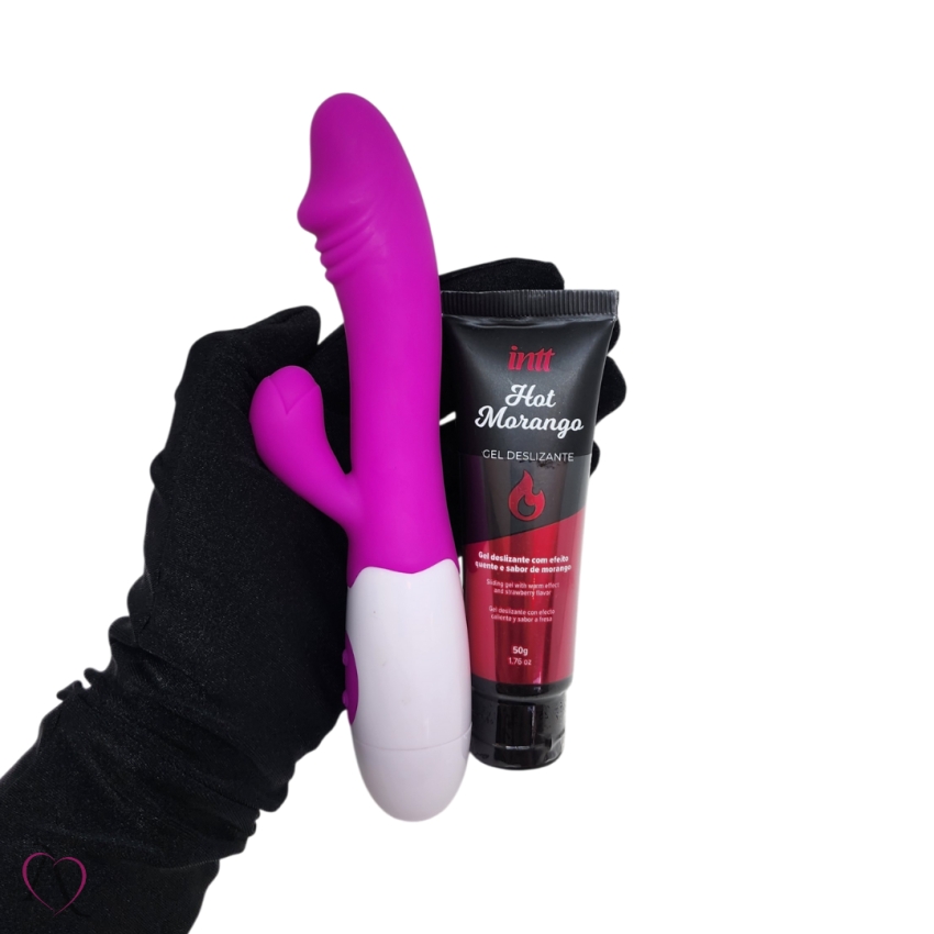 Kit Casal Iniciante 2 - 1 Vibrador Penetrável Snappy à pilha e 1 Lubrificante Beijável Sabor Morango que Esquenta 50g