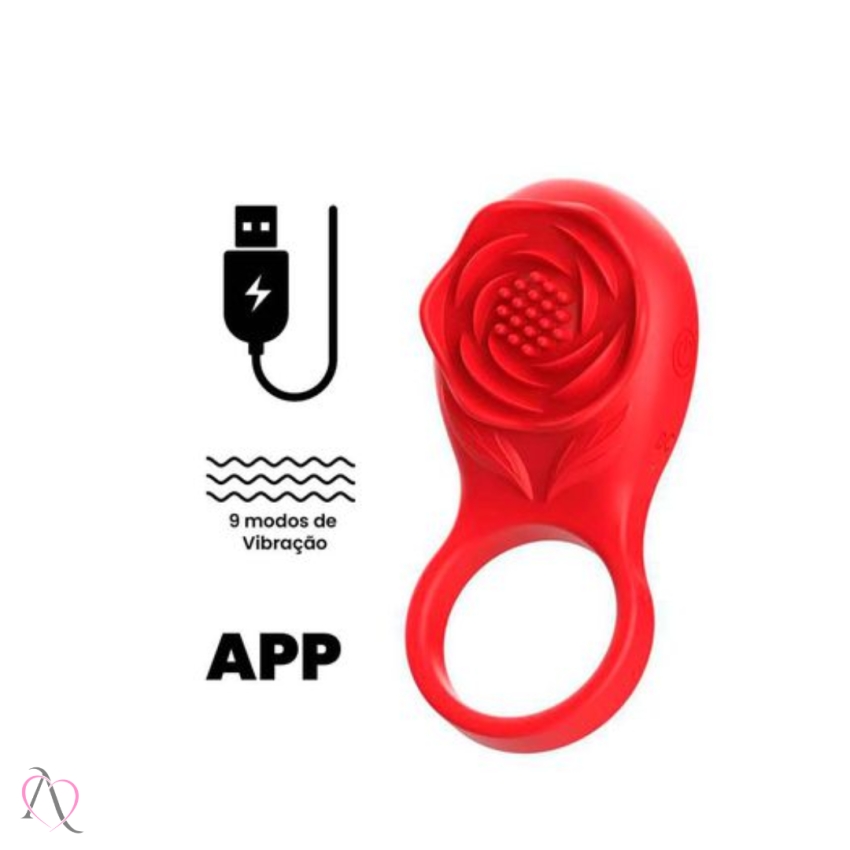 Anel Peniano com Estimulador em formato de Flor Controle por App 9 Modos de Vibração