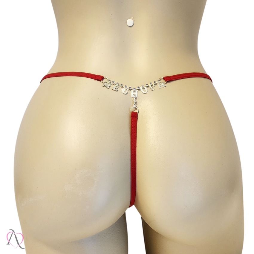 Calcinha Me Chupa Vermelho com Frase em Strass Tamanho Único