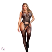 Bodystocking Macacão em Renda Cor Preto Tamanho Único - Y1436
