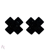 Par de Tapa Mamilo com formato de X Brilhante Cor Preto