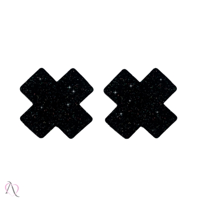 Par de Tapa Mamilo com formato de X Brilhante Cor Preto