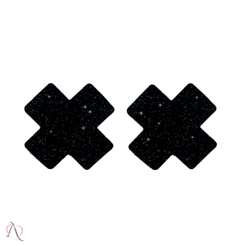 Par de Tapa Mamilo com formato de X Brilhante Cor Preto