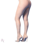 Meia Calça Arrastão com Strass Cor Bege Trama Média - Y2023