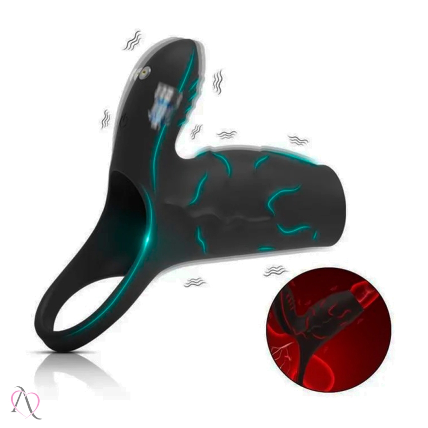 Capa Peniana com Anel e Vibrador Estimulador de Clitóris Cor Preto com 10 Modos de Vibração
