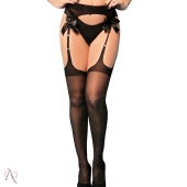 Meia Calça com Cinta Liga com Detalhes em Strass Cor Preto Tamanho Único - Y2027