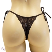 Calcinha Fio em Renda com Cintura de Amarrar Tamanho Único cor Preto - Y7106
